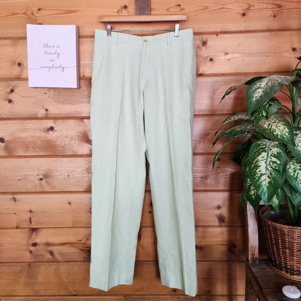 Charleston Khakis Light Green Twill Slacks Trouser Pants Preppy Tall Sz 32 X 34
